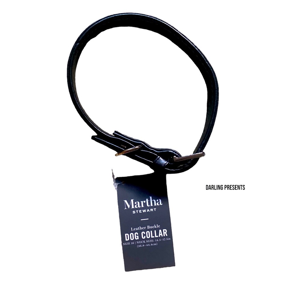 Martha Stewart Vegan Leather Engraved Buckle Dog Collar Color Black Size M/16